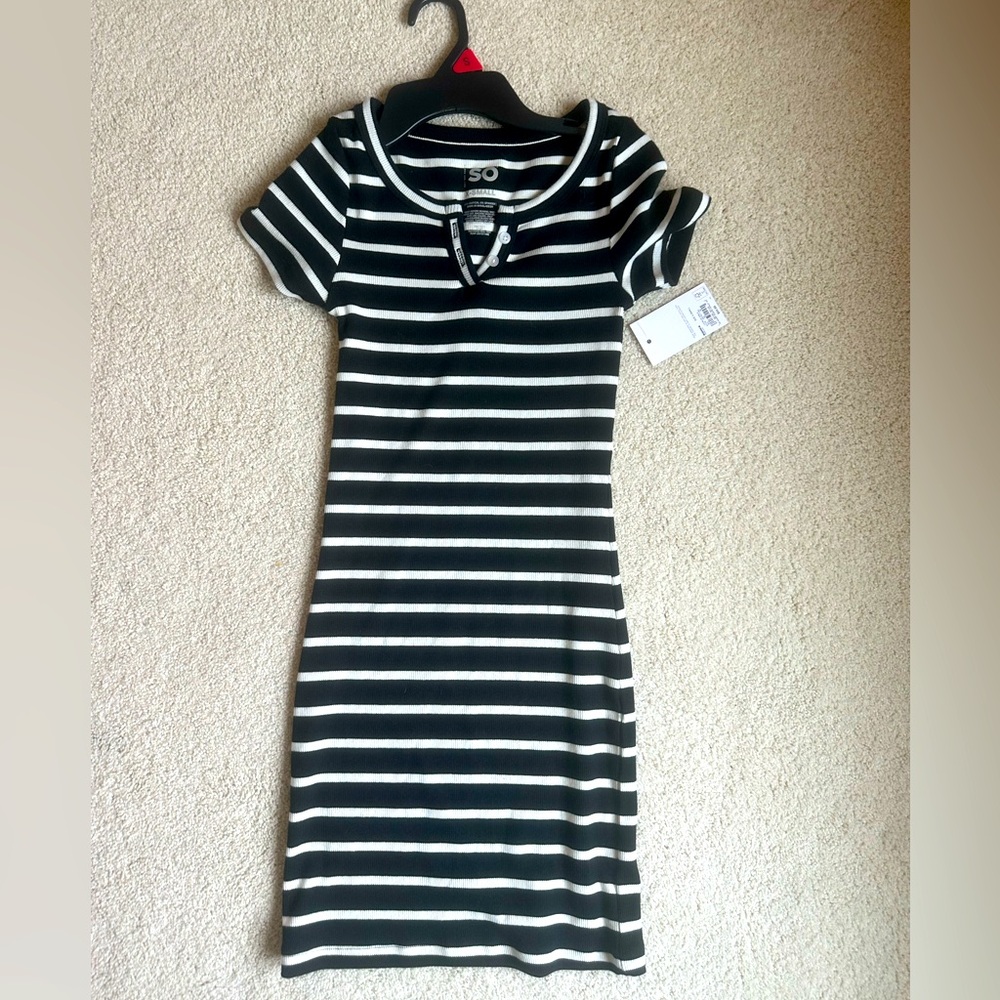 SO Black and White Striped Dress